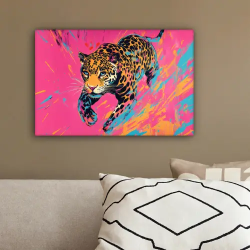 Luipaard - Roze - Oranje - Blauw - Verf canvas 2cm klein -sfeer3