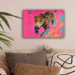 Luipaard - Roze - Oranje - Blauw - Verf canvas 2cm klein -sfeer1