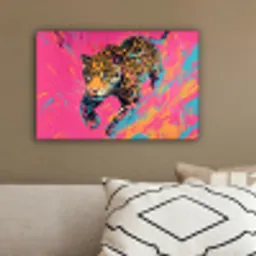 Luipaard - Roze - Oranje - Blauw - Verf canvas 2cm klein -sfeer3