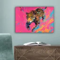 Luipaard - Roze - Oranje - Blauw - Verf canvas 2cm klein -sfeer4