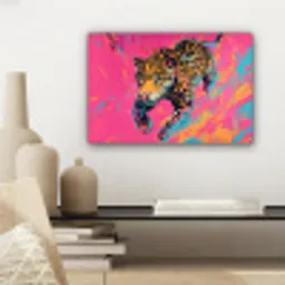 Luipaard - Roze - Oranje - Blauw - Verf canvas 2cm klein -sfeer6