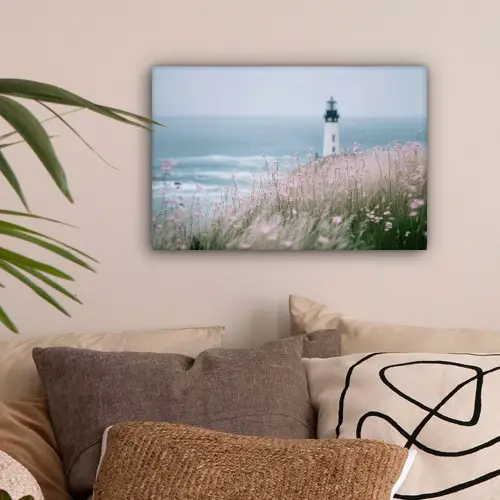 Vuurtoren - Klif - Zee - Bloemen canvas 2cm klein -sfeer1
