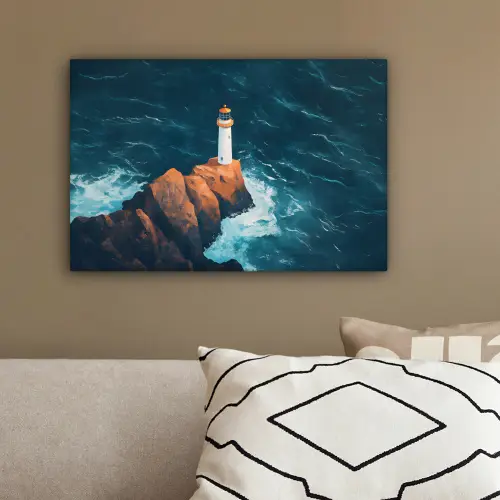 Vuurtoren - Rots - Zee - Golven canvas 2cm klein -sfeer3