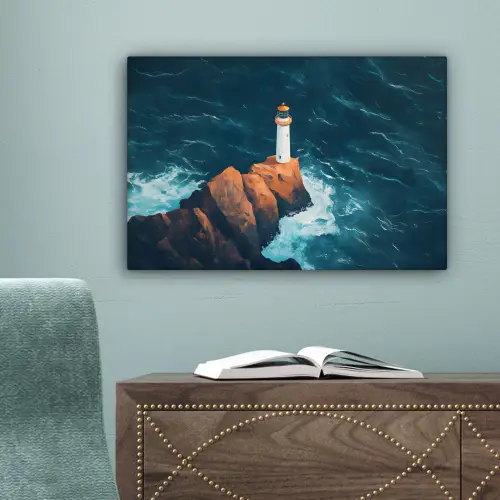 Vuurtoren - Rots - Zee - Golven canvas 2cm klein -sfeer4