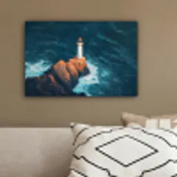 Vuurtoren - Rots - Zee - Golven canvas 2cm klein -sfeer3