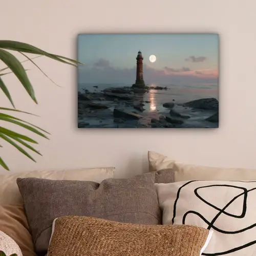 Vuurtoren - Stenen - Water - Maan canvas 2cm klein -sfeer1