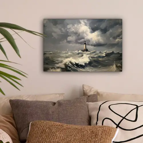 Vuurtoren - Golven - Storm canvas 2cm klein -sfeer1
