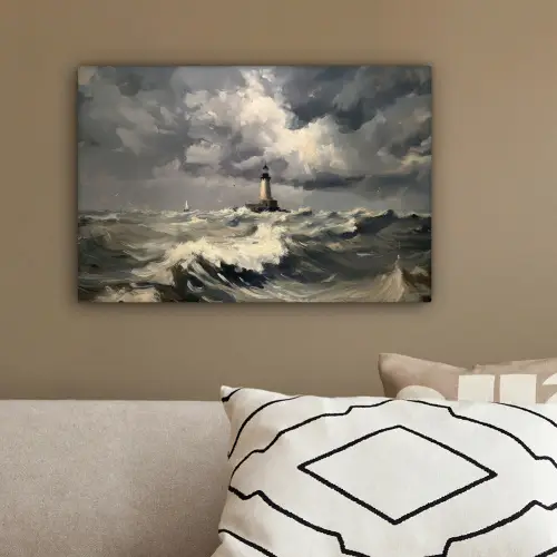Vuurtoren - Golven - Storm canvas 2cm klein -sfeer3