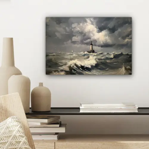 Vuurtoren - Golven - Storm canvas 2cm klein -sfeer6