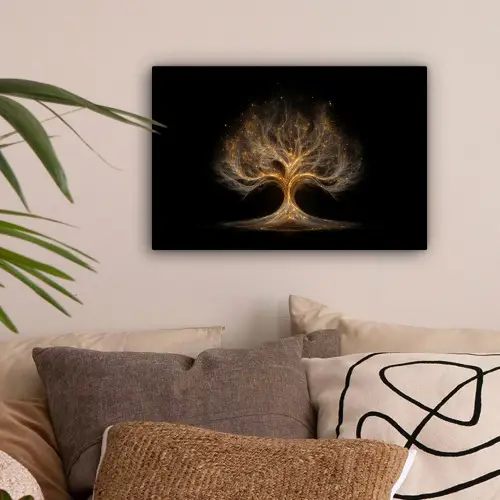 Lichtjes - Boom - Abstract - Zwart canvas 2cm klein -sfeer1