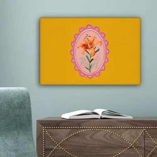 Lelie - Oranje - Lijst - Ovaal canvas 2cm klein -sfeer4