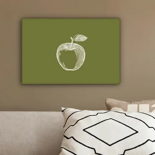 Lijntekening - Appel - Olijfgroen - Blaadje canvas 2cm klein -sfeer3