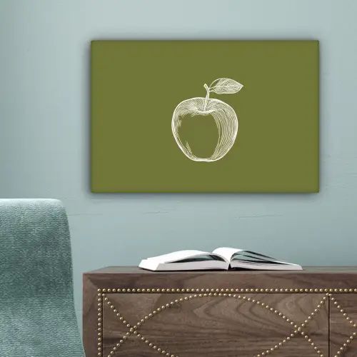 Lijntekening - Appel - Olijfgroen - Blaadje canvas 2cm klein -sfeer4