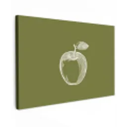 Lijntekening - Appel - Olijfgroen - Blaadje canvas 2cm klein -z3d