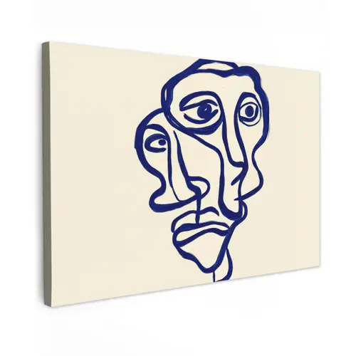 Lijntekening - Overlappende gezichten - Donkerblauw canvas 2cm klein -z3d