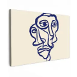 Lijntekening - Overlappende gezichten - Donkerblauw canvas 2cm klein -z3d