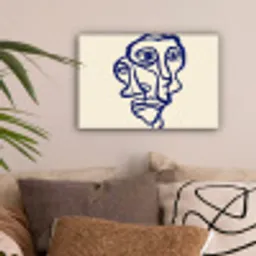 Lijntekening - Overlappende gezichten - Donkerblauw canvas 2cm klein -sfeer1