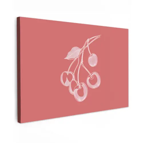 Lijnillustratie - Kersen - Tak - Wit canvas 2cm klein -z3d