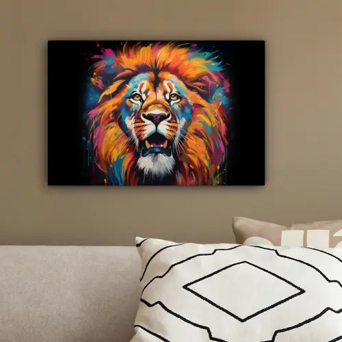 Leeuw - Graffiti - Dieren - Zwart canvas 2cm klein -sfeer3