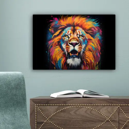 Leeuw - Graffiti - Dieren - Zwart canvas 2cm klein -sfeer4