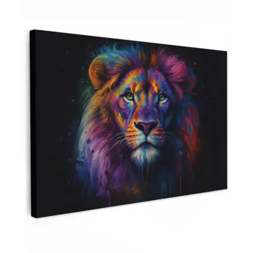 Leeuwenkop - Felgekleurd - Abstract canvas 2cm klein -z3d