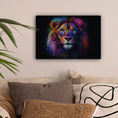 Leeuwenkop - Felgekleurd - Abstract canvas 2cm klein -sfeer1