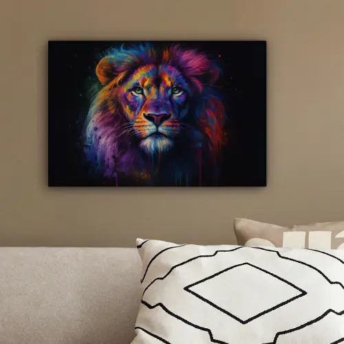 Leeuwenkop - Felgekleurd - Abstract canvas 2cm klein -sfeer3