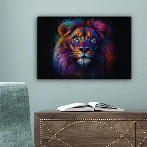 Leeuwenkop - Felgekleurd - Abstract canvas 2cm klein -sfeer4