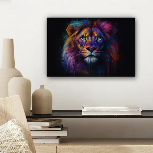 Leeuwenkop - Felgekleurd - Abstract canvas 2cm klein -sfeer6