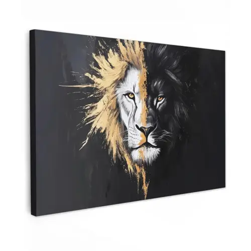 Leeuw - Gesplitst - Zwart - Lijn canvas 2cm klein -z3d