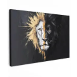 Leeuw - Gesplitst - Zwart - Lijn canvas 2cm klein -z3d