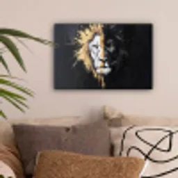 Leeuw - Gesplitst - Zwart - Lijn canvas 2cm klein -sfeer1