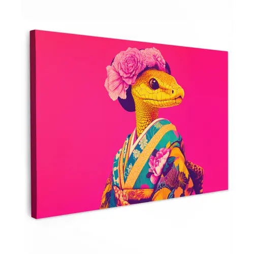 Hagedis - Bloemen - Roze - Kimono canvas 2cm klein -z3d