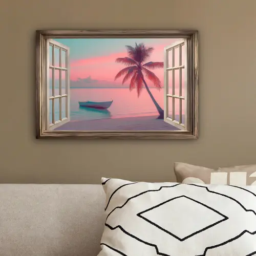 Doorkijk - Strand - Palmboom - Tropisch canvas 2cm klein -sfeer3
