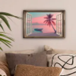 Doorkijk - Strand - Palmboom - Tropisch canvas 2cm klein -sfeer1
