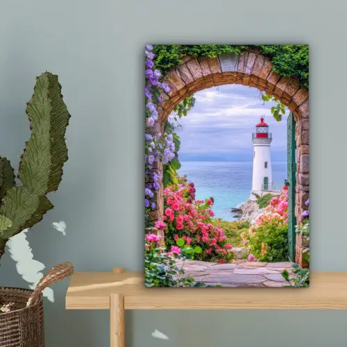 Doorkijk - Vuurtoren - Bloemen - Uitzicht canvas 2cm klein -sfeer4