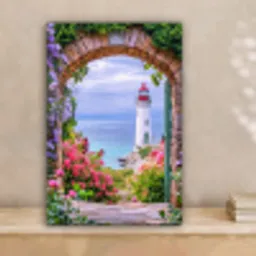 Doorkijk - Vuurtoren - Bloemen - Uitzicht canvas 2cm klein -sfeer1