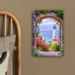 Doorkijk - Vuurtoren - Bloemen - Uitzicht canvas 2cm klein -sfeer3