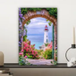 Doorkijk - Vuurtoren - Bloemen - Uitzicht canvas 2cm klein -sfeer6