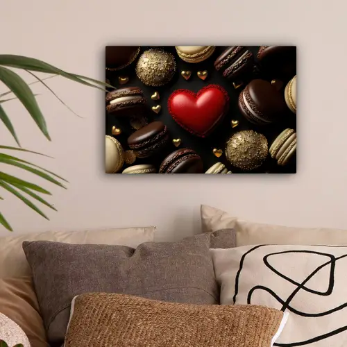 Macarons - Rood - Hart canvas 2cm klein -sfeer1