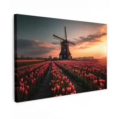 Molen - Zonsondergang - Tulpen - Rood canvas 2cm klein -z3d