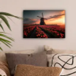 Molen - Zonsondergang - Tulpen - Rood canvas 2cm klein -sfeer1