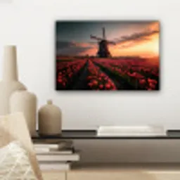 Molen - Zonsondergang - Tulpen - Rood canvas 2cm klein -sfeer6