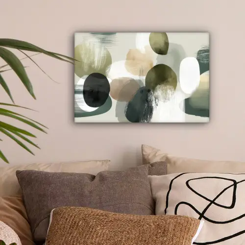 Minimalistisch - Cirkels - Penseelstreken - Beige canvas 2cm klein -sfeer1