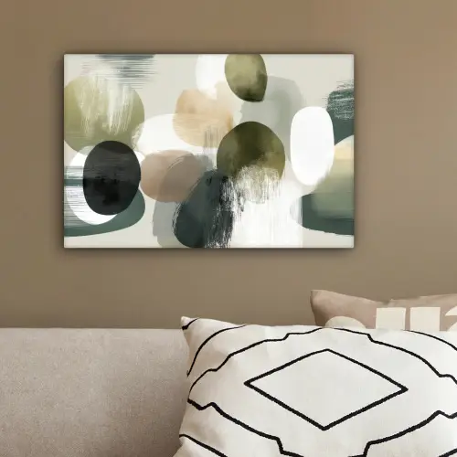 Minimalistisch - Cirkels - Penseelstreken - Beige canvas 2cm klein -sfeer3