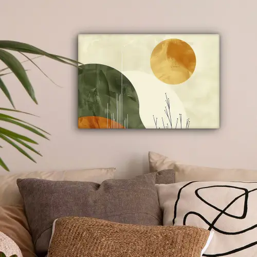 Modern - Kunst - Groen - Beige canvas 2cm klein -sfeer1