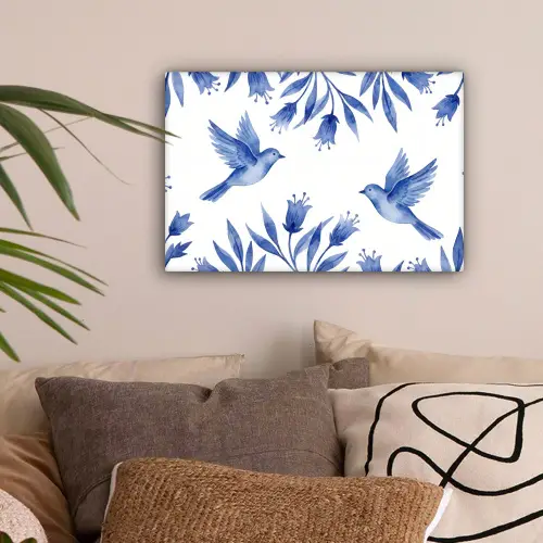Modern - Vogels - Delfts - Blauw canvas 2cm klein -sfeer1