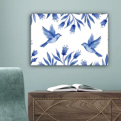 Modern - Vogels - Delfts - Blauw canvas 2cm klein -sfeer4