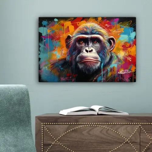 Aap - Gorilla - Graffiti - Dieren - Kleuren canvas 2cm klein -sfeer4