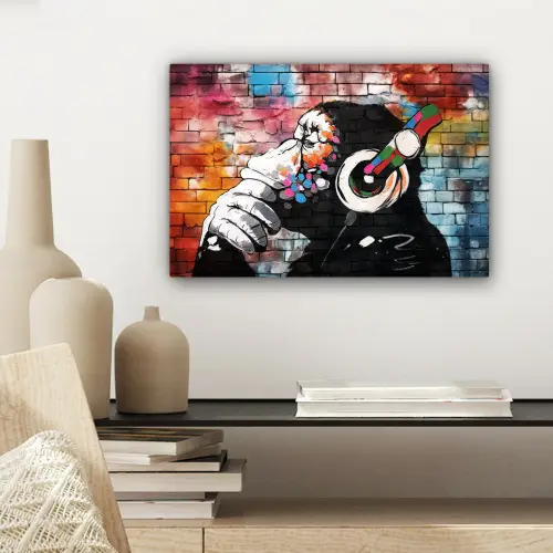 Aap - Graffiti - Muziek canvas 2cm klein -sfeer6
